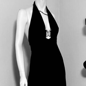 halter Betsy & Adam designer maxi dress low cut openback black linda Vernell 12P